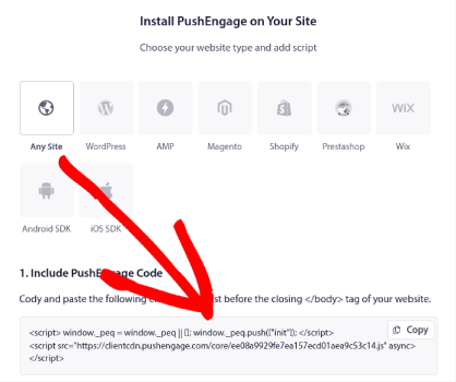 PushEngage Any Site Installation Code