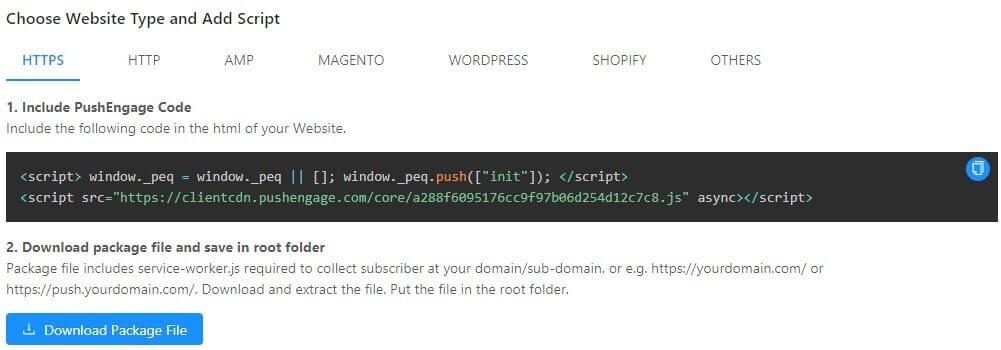 PushEngage installation script