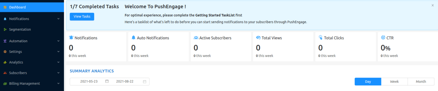 PushEngage Dashboard