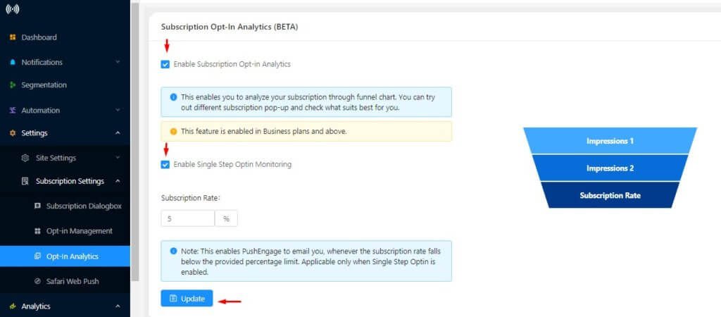 enabling web push subscription opt-in analytics