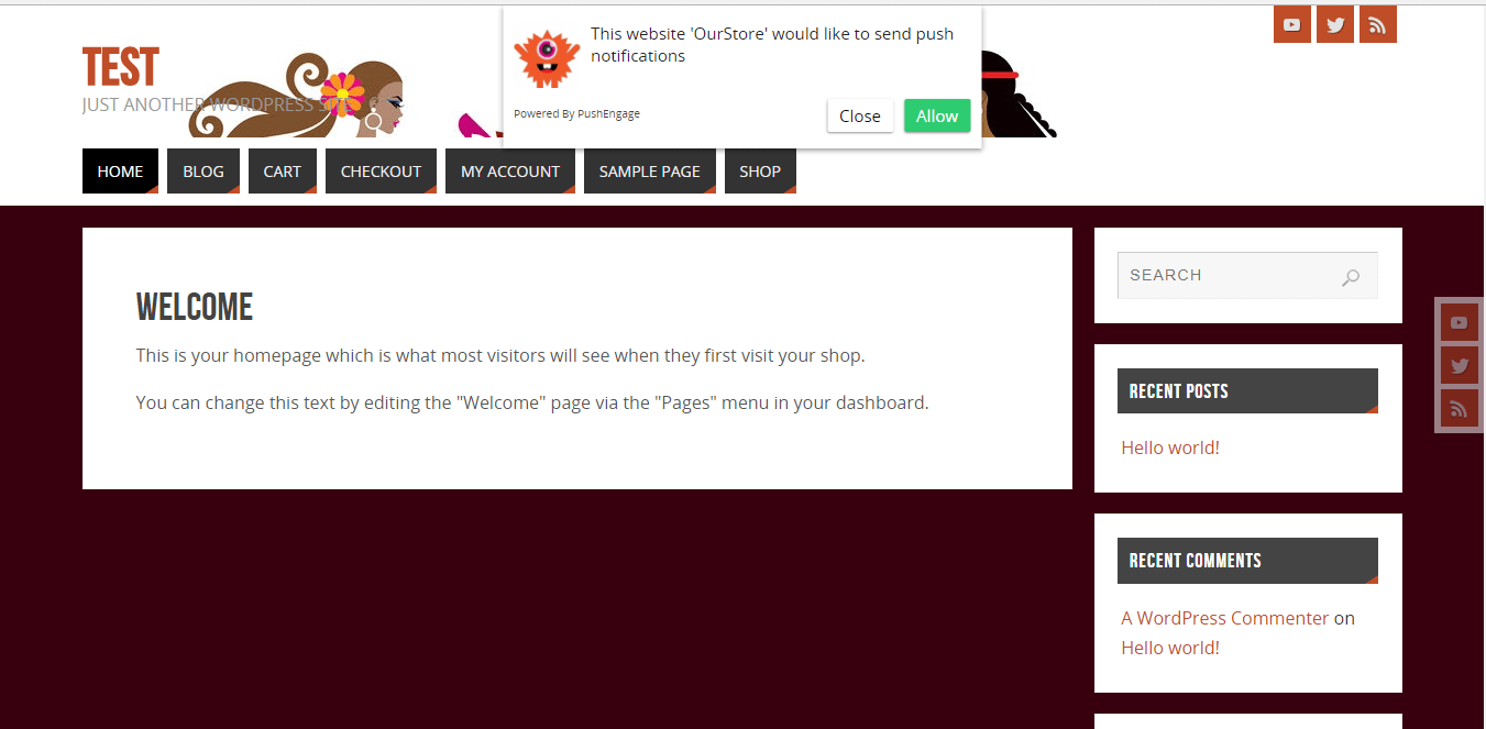 WooCommerce website with Push Notification Opt-In