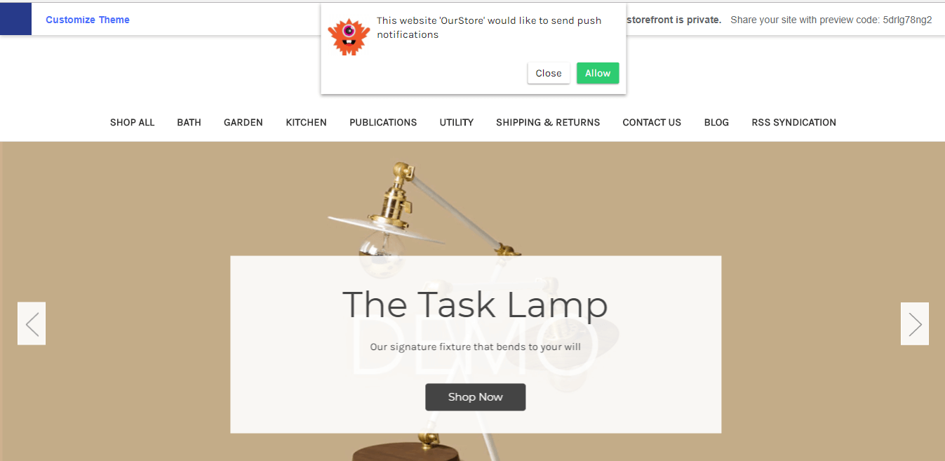 PushEngage Optin on BigCommerce Wesite