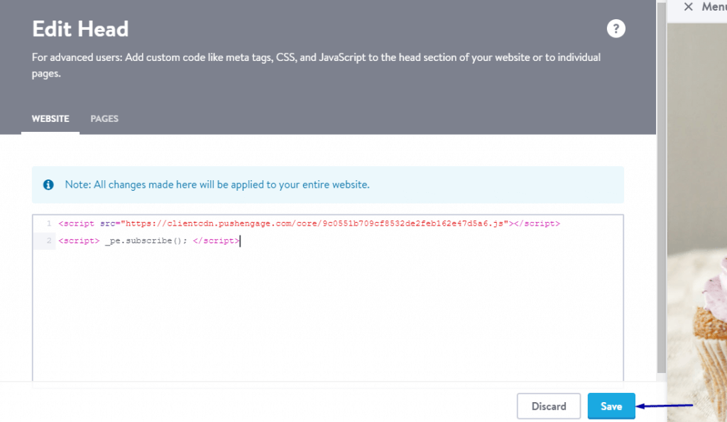 Integrate PushEngage Code In Jimdo website