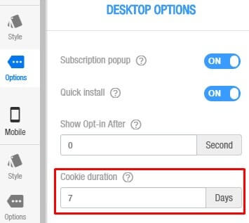 set cookie duration for push opt-in in desktop