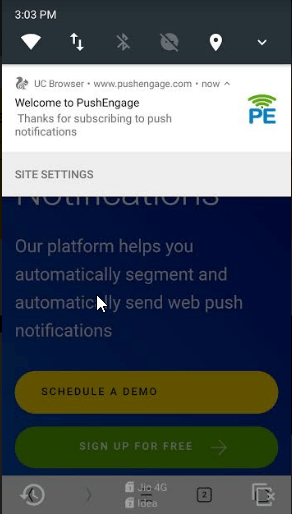 PushEngage Notification on uc browser Using desktop