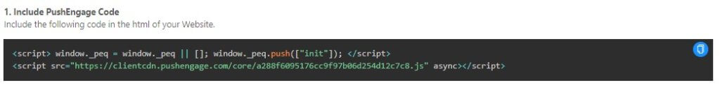 PushEngage code for installation