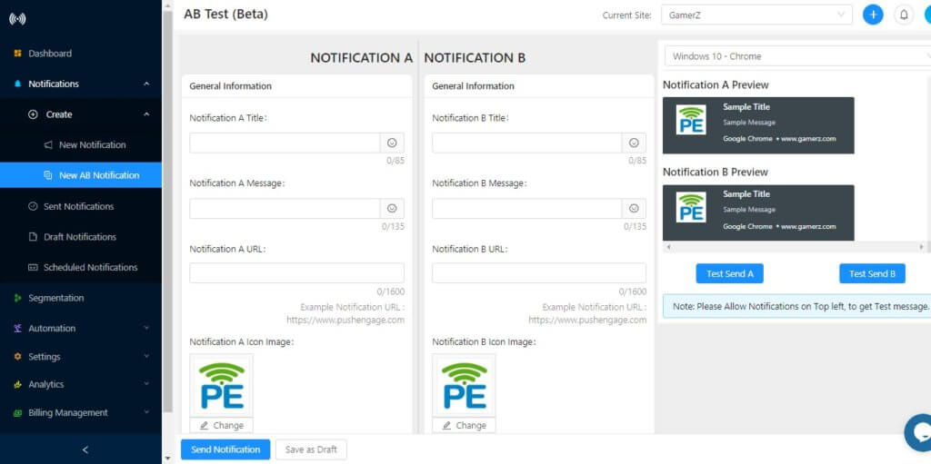 creating ab testing push notification