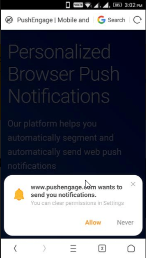 pushengage optin on ucbrowser