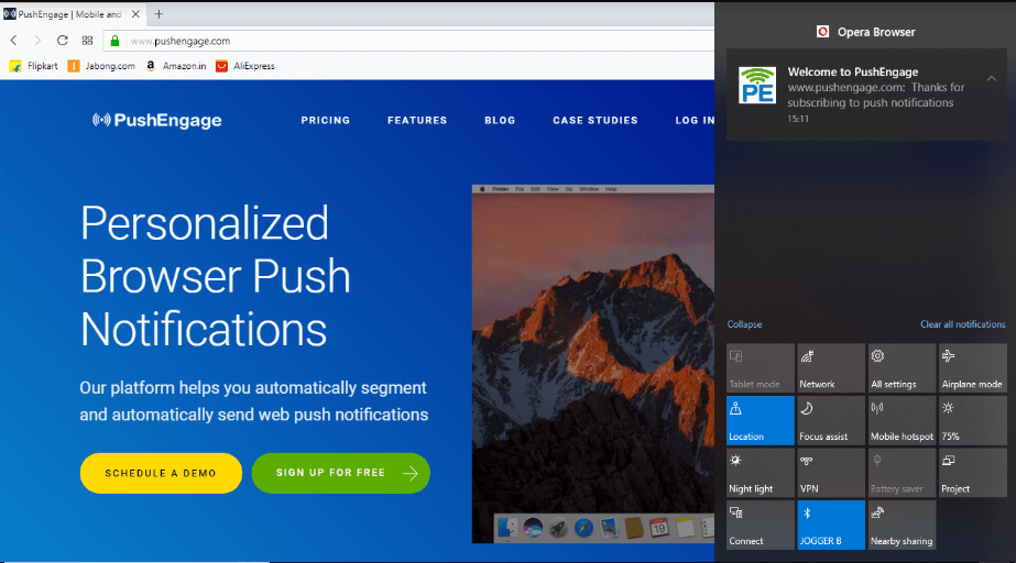 pushengagenotification on opera browser