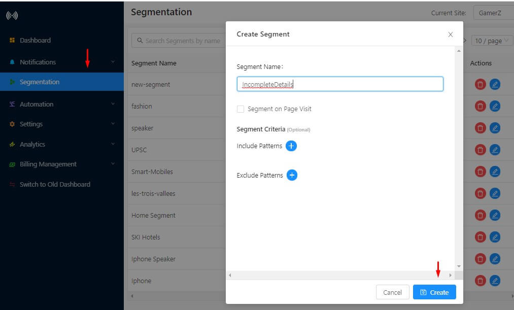 create segment for form abandonment