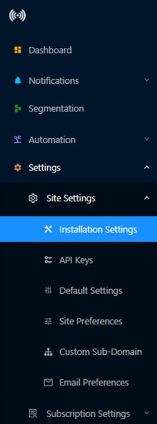 Push Notification installation settings for single step