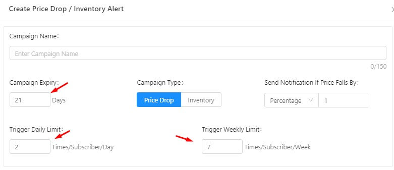 select expiry for price drop alert