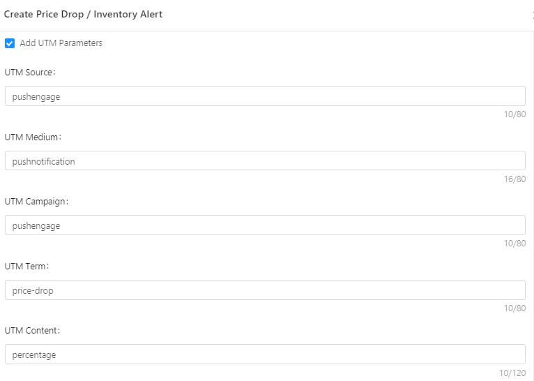 utm parameters for price drop alert