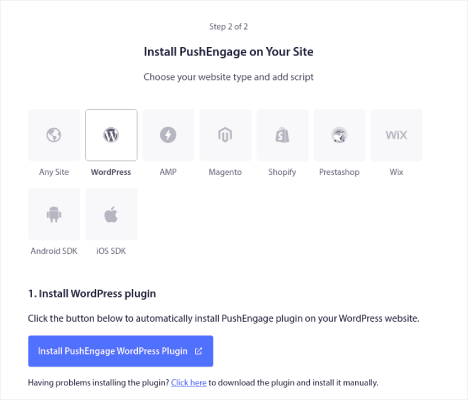 PushEngage WordPress Installation