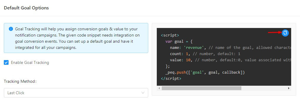 goal tracking code