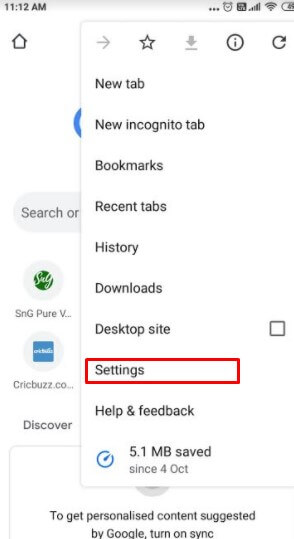 chrome settings in mobile