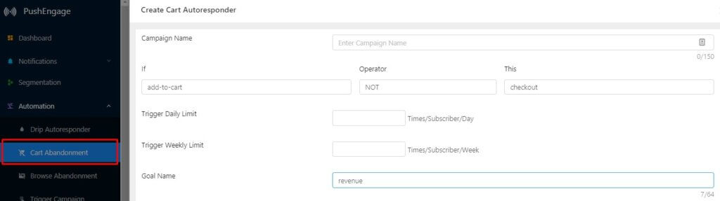 Cart Abandonment Settings for e-commerce