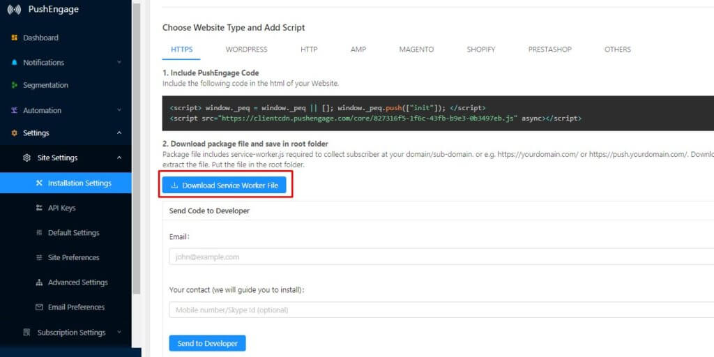 Download Service Worker File for HTTPS WordPress site
