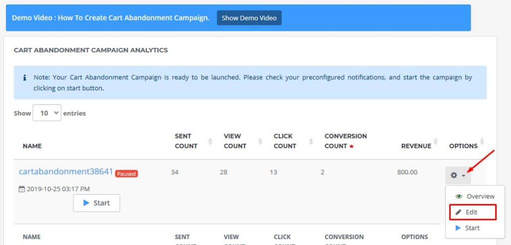 Shopify Cart Abandonment settings