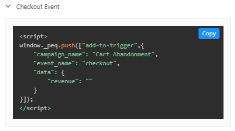 checkout event code for cart abandonment