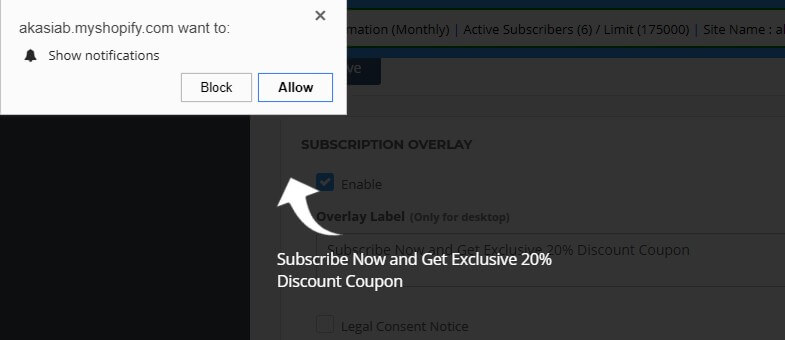 subscription optin preview in Shopify store