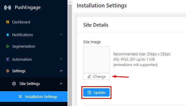 update site image