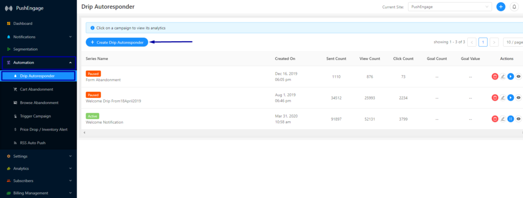 Create Drip With PushEngage