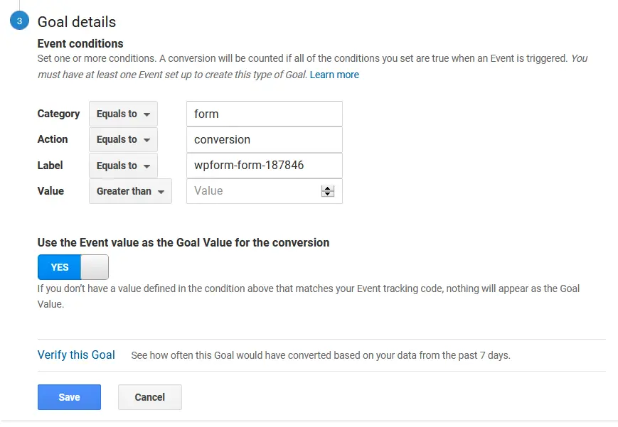 Google Analytics eCommerce Goals