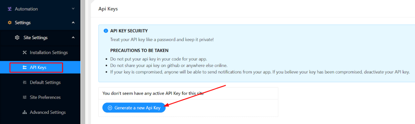 Create new API Key