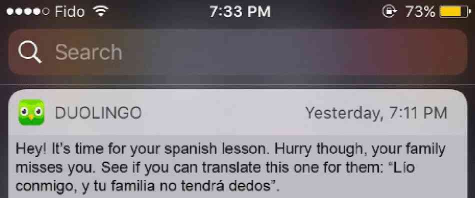 Duolingo creative push notification