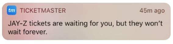 Ticketmaster flash sale push notifications