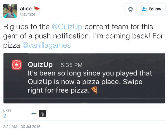 quizup personalized push notification