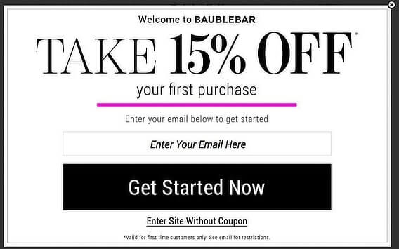 Baublebar Welcome Popup