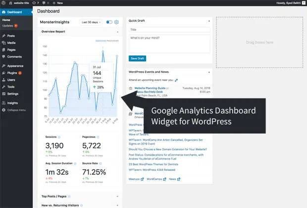 Google Analytics WordPress plugin widget