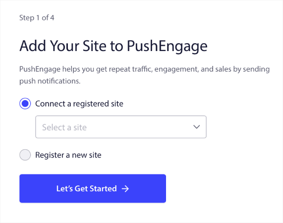 Register site in PushEngage