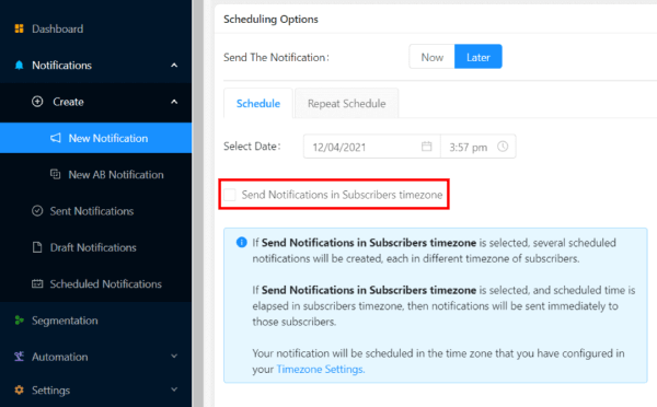 Send notifications in subscriber timezone