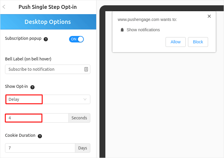 Delay options for push notification opt-in
