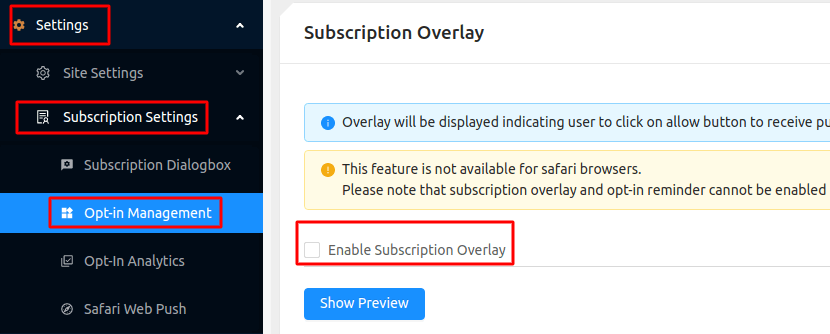 Enable Subscription Overlay