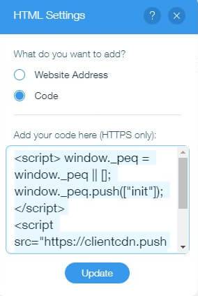 Push notification code for Wix