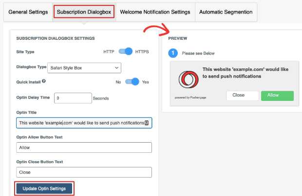 PushEngage subscription dialogbox