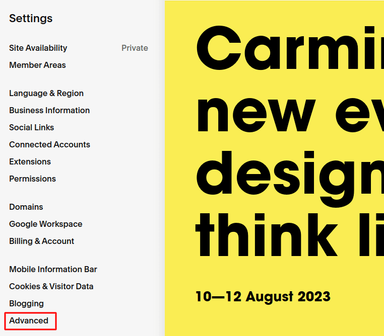 Squarespace Advanced Settings