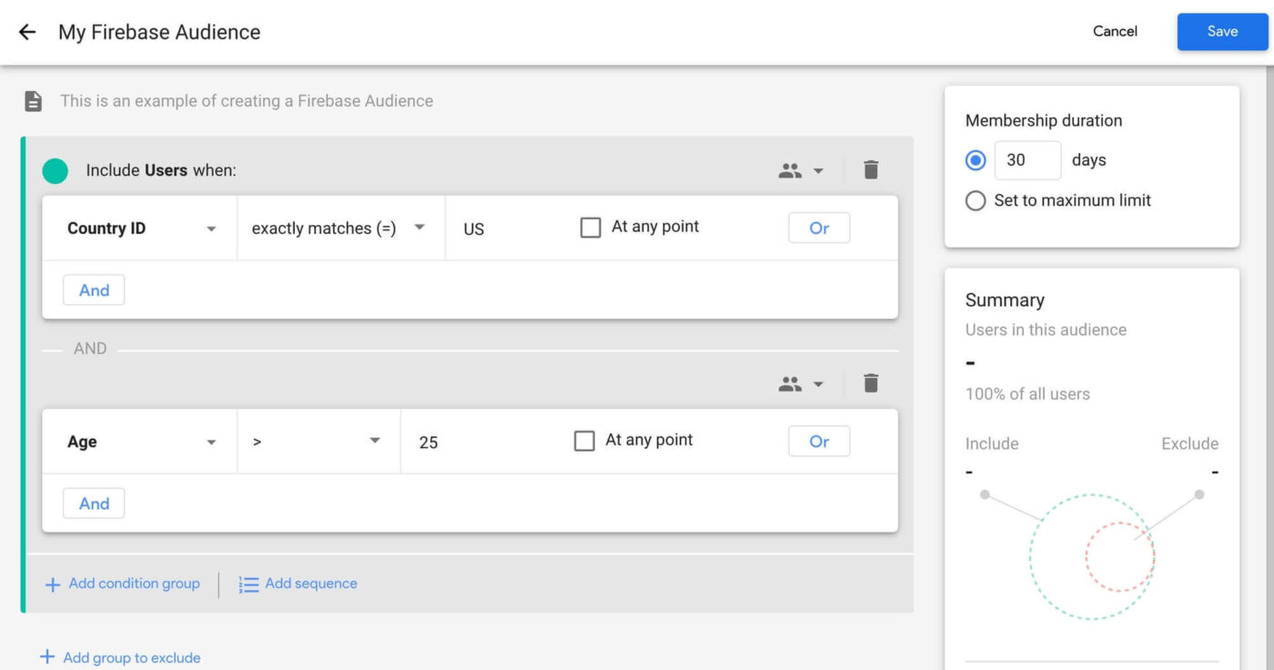 Firebase Audience Creation