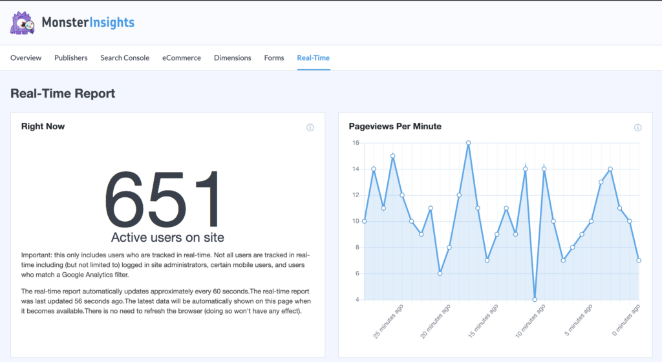 monsterinsights real-time report