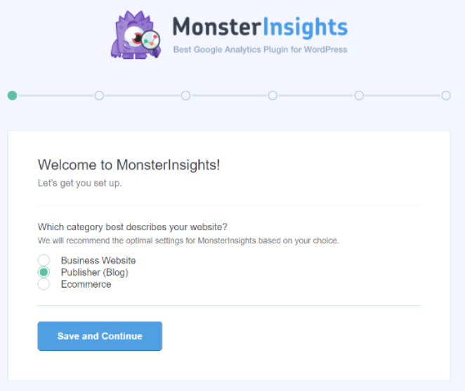 MonsterInsights setup wizard