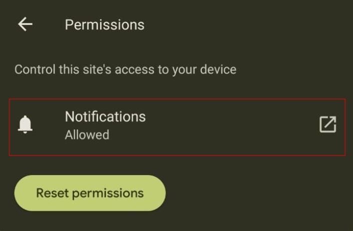 Chrome Notification Permission on Android