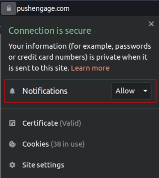 Chrome Settings block notification