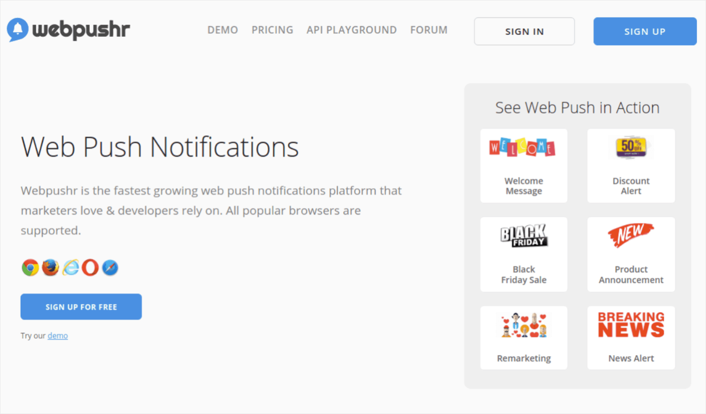 Webpushr push notification apps