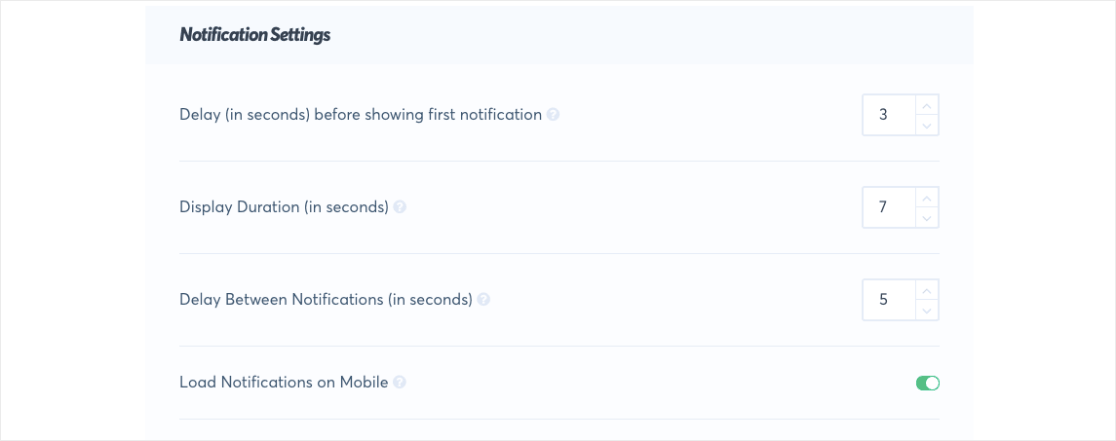 TrustPulse notification settings