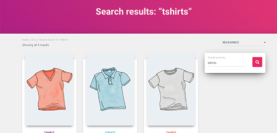 WooCommerce product search results