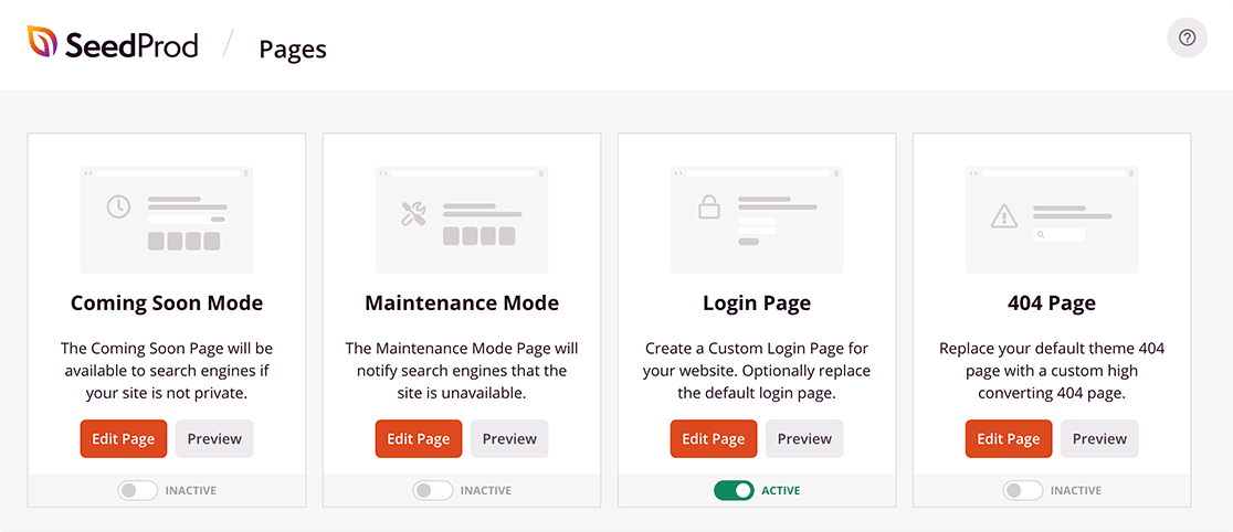 SeedProd Page Modes